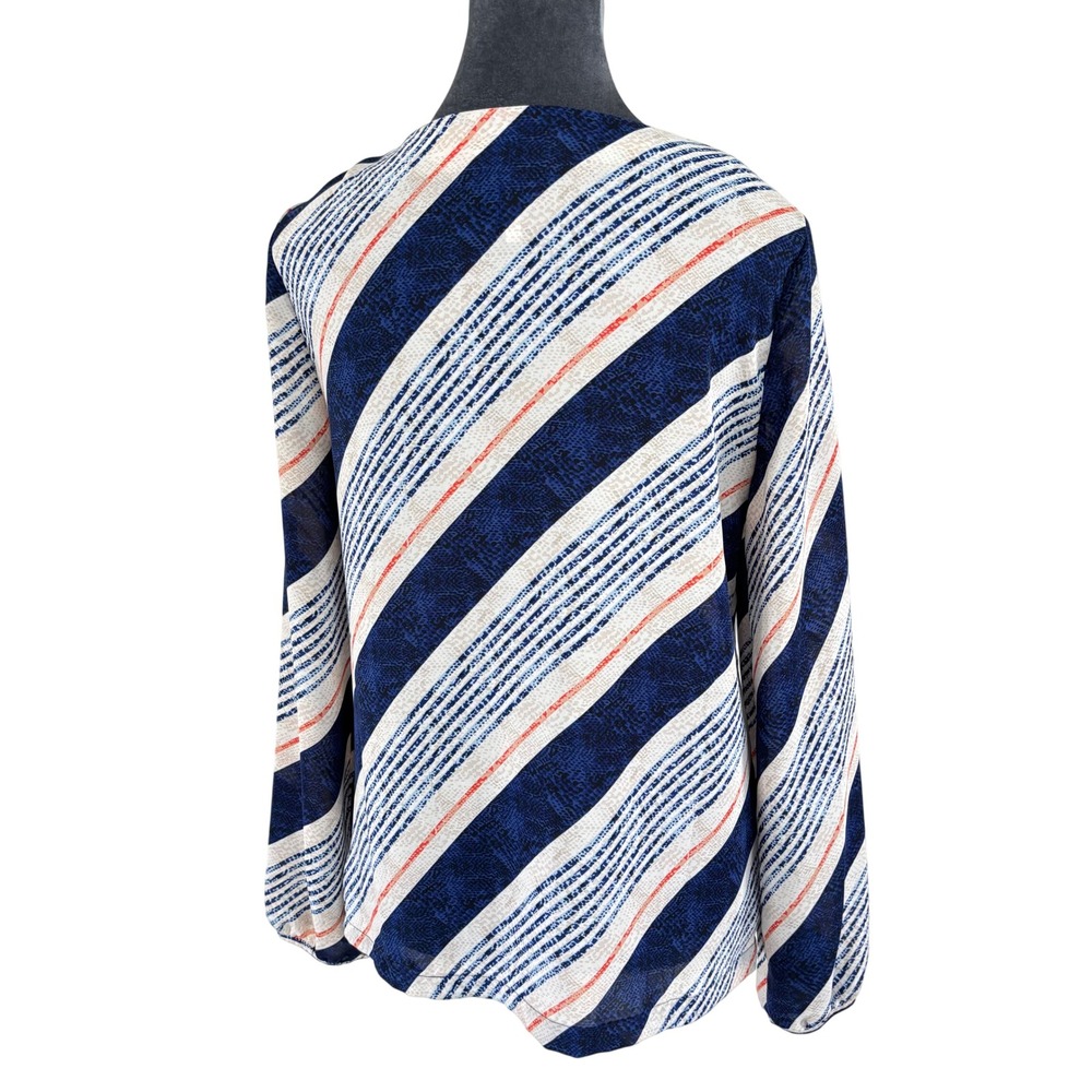 Laundry Shelli Segal Navy Nautical Stripe Edgy Grommet‎ Lace Up V-Neck Blouse S - Picture 2 of 9